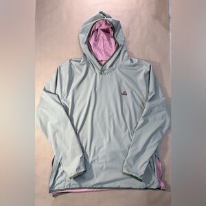 Adidas Hooded Windbreaker XL – Gray/Green Jacket w/ Pink Lining & Green Trim